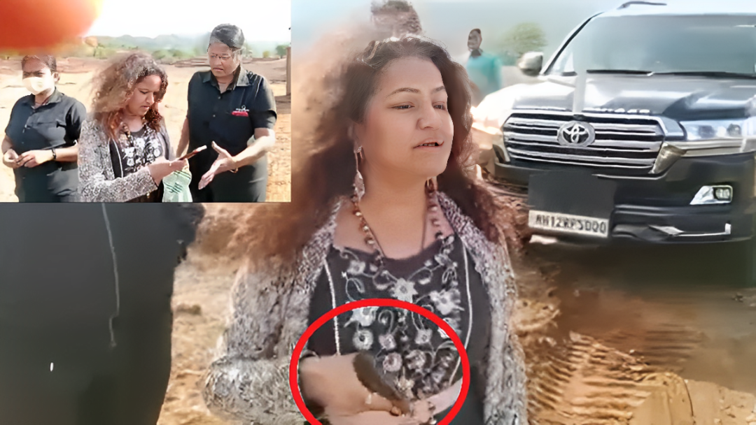 IAS Officer Puja Khedkar's mother Manorama Khedkar showing gun to farmers